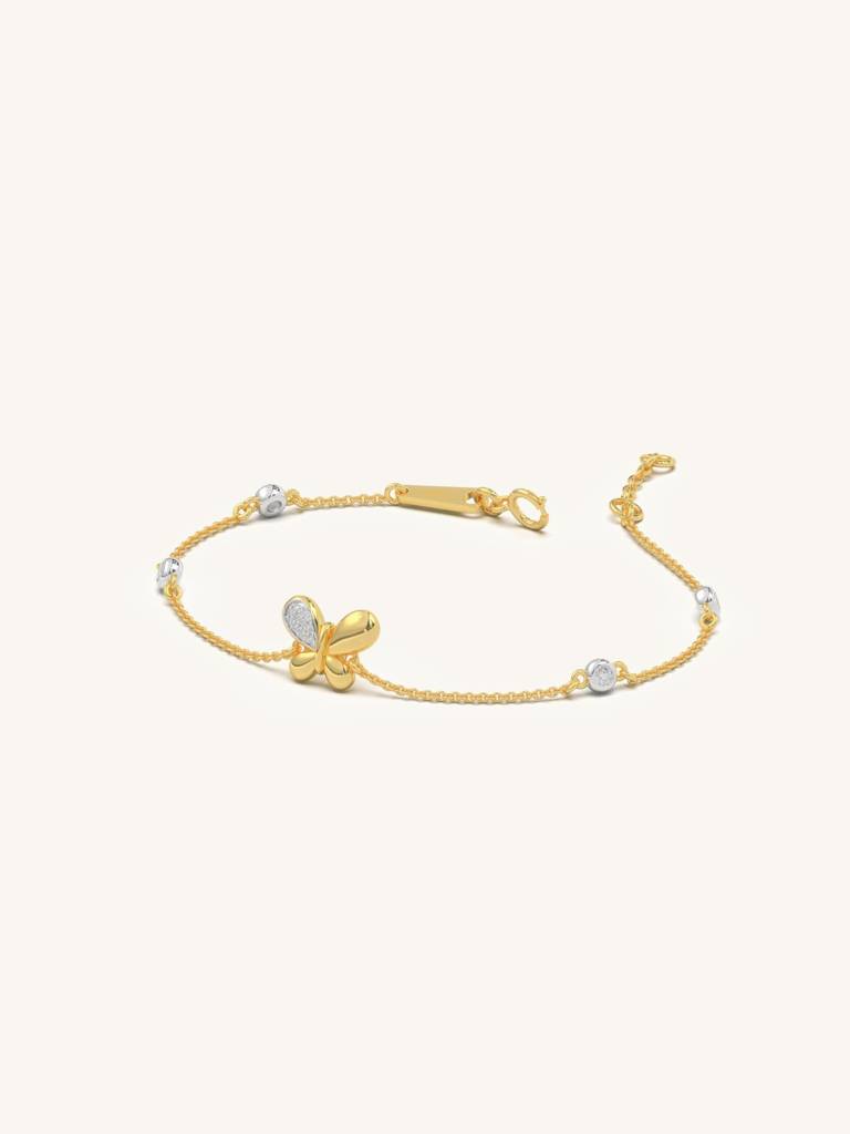 Butterfly Double Bracelet 925 Sterling Silver 18Kt Gold Vermeil Jewellery For Women : QK115004_Y