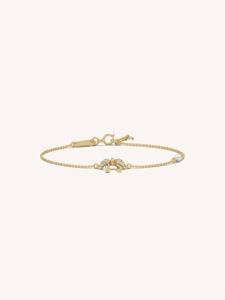 Bow Charm Bracelet 925 Sterling Silver 18Kt Gold Vermeil Jewellery For Women : QK125001_Y