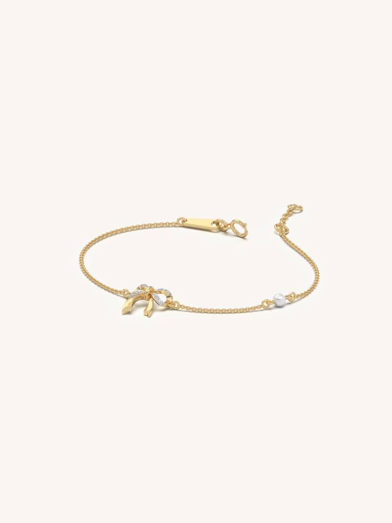 Bow Charm Bracelet 925 Sterling Silver 18Kt Gold Vermeil Jewellery For Women : QK125001_Y