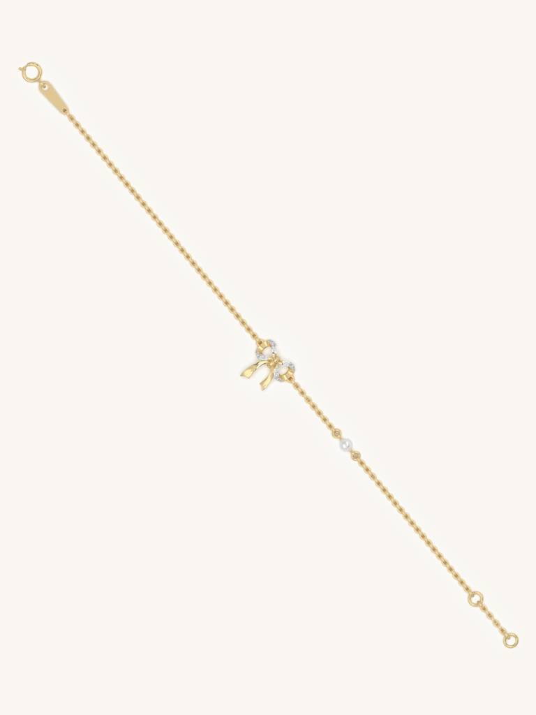 Bow Charm Bracelet 925 Sterling Silver 18Kt Gold Vermeil Jewellery For Women : QK125001_Y