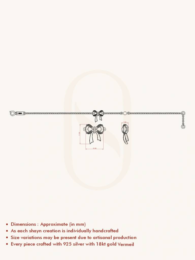 Bow Charm Bracelet 925 Sterling Silver 18Kt Gold Vermeil Jewellery For Women : QK125001_Y
