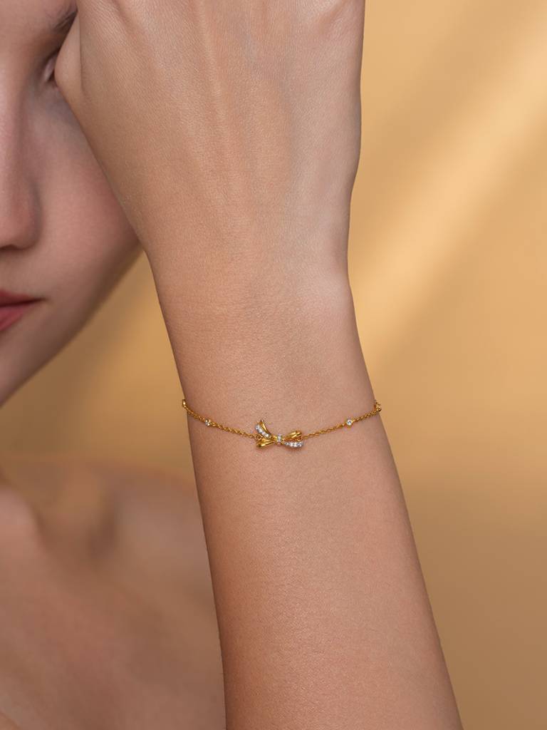 Curved Ribbon Bracelet 925 Sterling Silver 18Kt Gold Vermeil Jewellery For Women : QK125002_Y