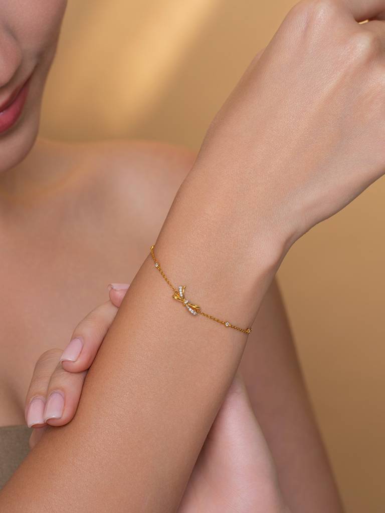Curved Ribbon Bracelet 925 Sterling Silver 18Kt Gold Vermeil Jewellery For Women : QK125002_Y