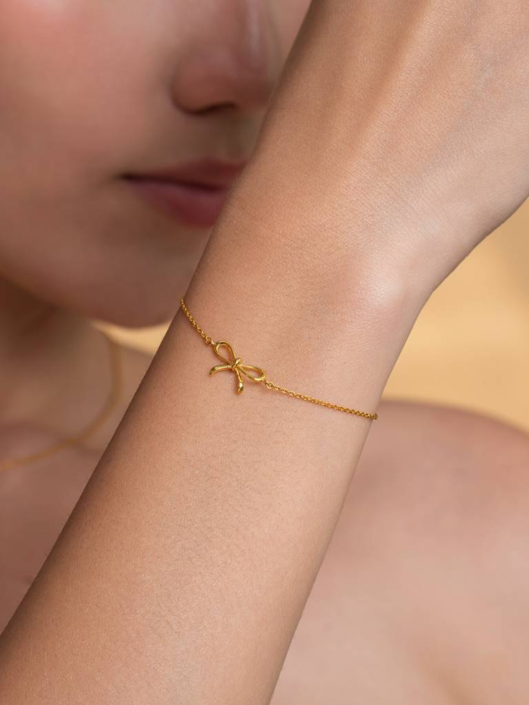 Outline Bow Bracelet 925 Sterling Silver 18Kt Gold Vermeil Jewellery For Women : QK125003_Y
