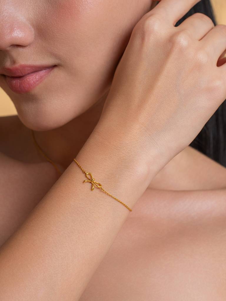 Outline Bow Bracelet 925 Sterling Silver 18Kt Gold Vermeil Jewellery For Women : QK125003_Y