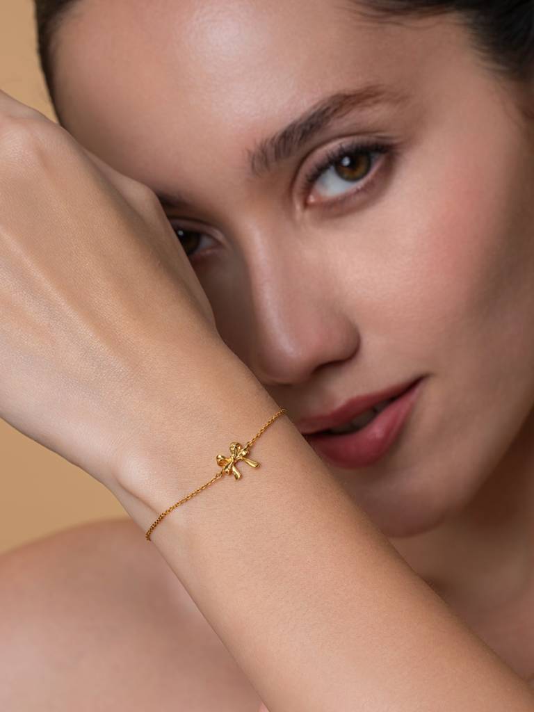 Gold Ribbon Bracelet 925 Sterling Silver 18Kt Gold Vermeil Jewellery For Women : QK125004_Y