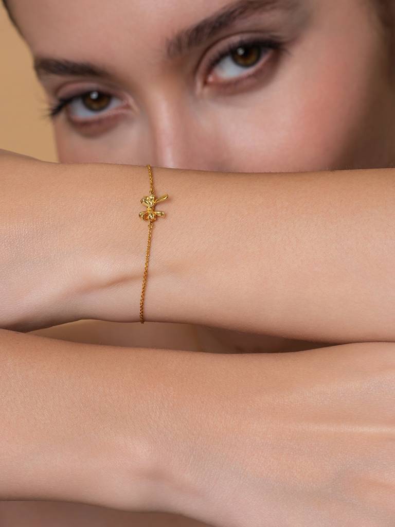 Gold Ribbon Bracelet 925 Sterling Silver 18Kt Gold Vermeil Jewellery For Women : QK125004_Y