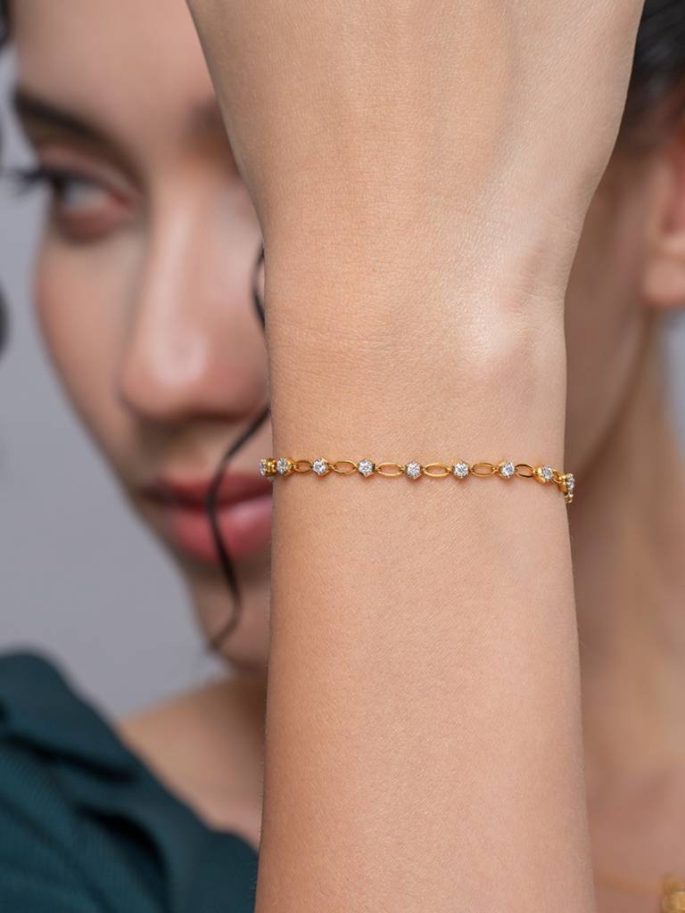 Petite Gold Bracelet 925 Sterling Silver 18Kt Gold Vermeil Jewellery For Women : QK136002_Y