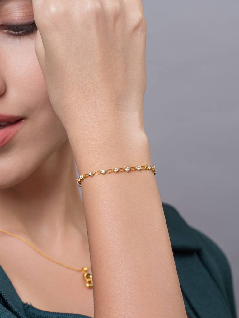Petite Gold Bracelet 925 Sterling Silver 18Kt Gold Vermeil Jewellery For Women : QK136002_Y
