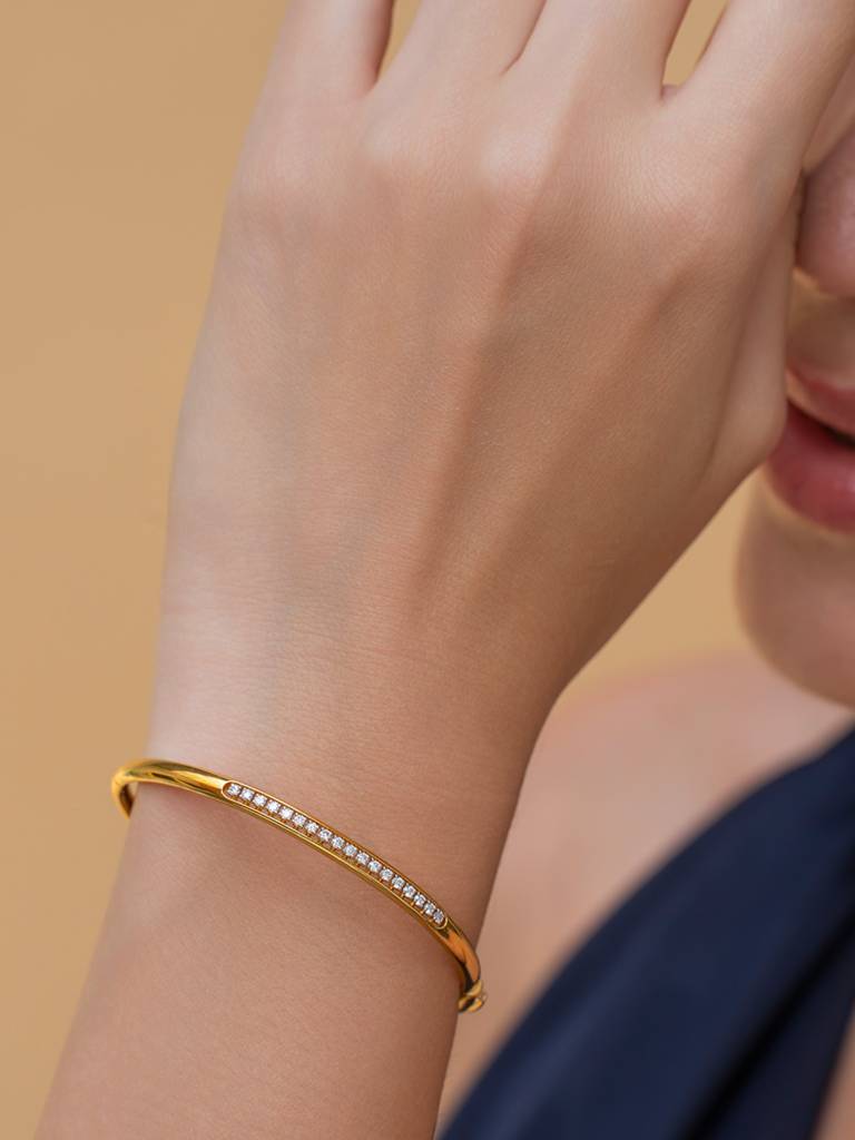 Pavé Gold Bracelet 925 Sterling Silver 18Kt Gold Vermeil Jewellery For Women : QK140004_Y