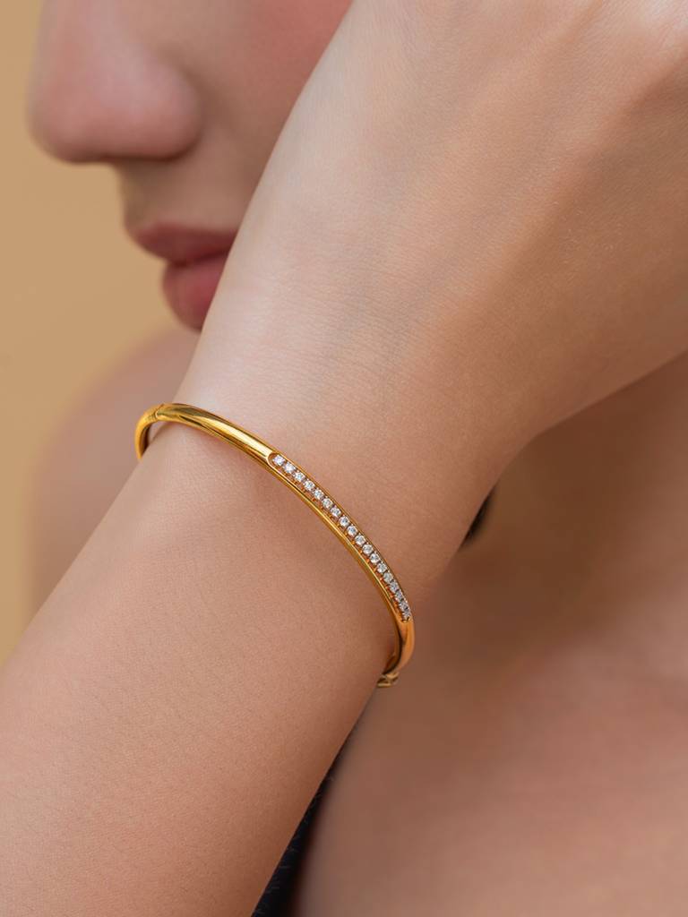 Pavé Gold Bracelet 925 Sterling Silver 18Kt Gold Vermeil Jewellery For Women : QK140004_Y