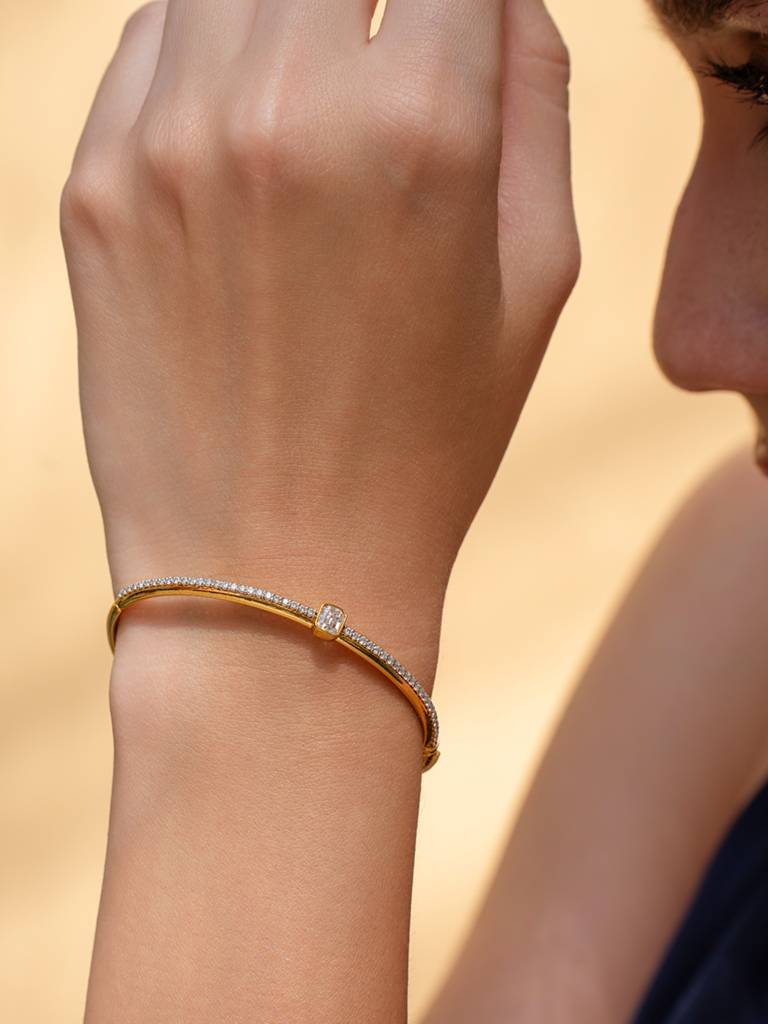 Emerald Accent Bracelet 925 Sterling Silver 18Kt Gold Vermeil Jewellery For Women : QK140006_Y
