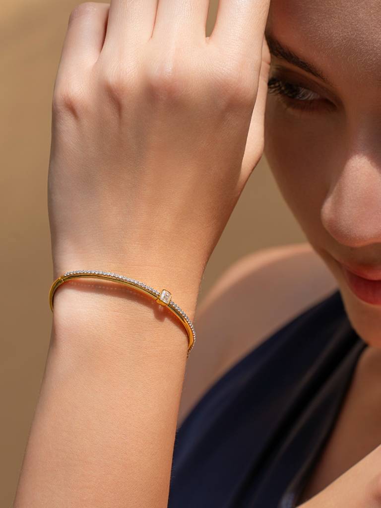 Emerald Accent Bracelet 925 Sterling Silver 18Kt Gold Vermeil Jewellery For Women : QK140006_Y