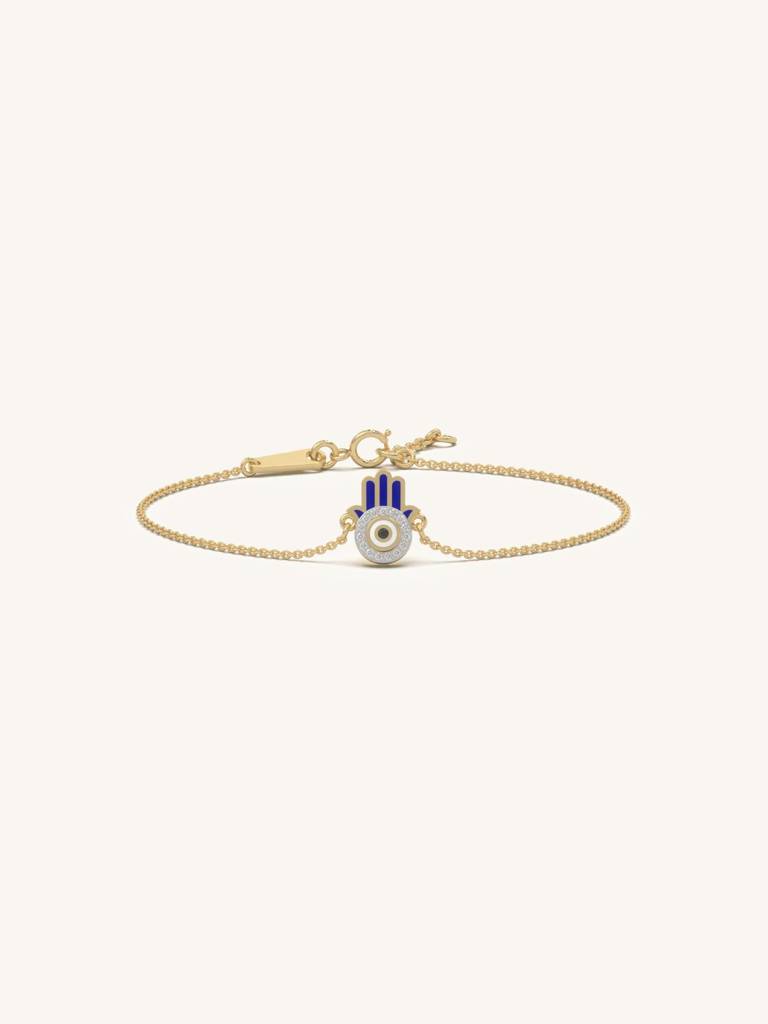Hamsa Eye Bracelet 925 Sterling Silver 18Kt Gold Vermeil Jewellery For Women : QK142004_Y