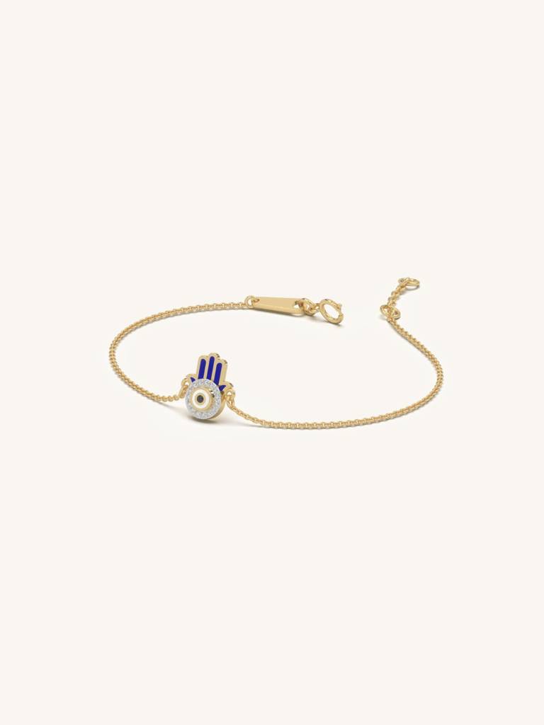 Hamsa Eye Bracelet 925 Sterling Silver 18Kt Gold Vermeil Jewellery For Women : QK142004_Y