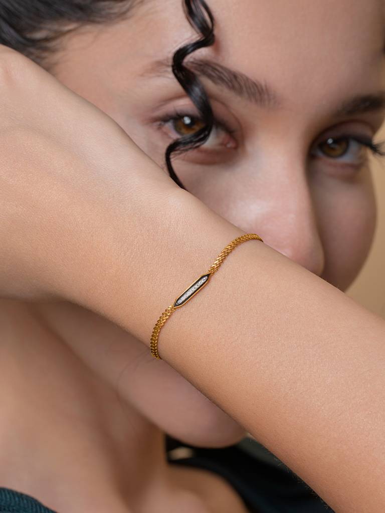 Elegant Slim Bar Bracelet 925 Sterling Silver 18Kt Gold Vermeil Jewellery For Women : QK169006_Y