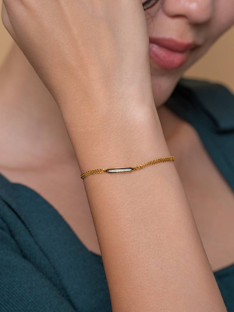Elegant Slim Bar Bracelet 925 Sterling Silver 18Kt Gold Vermeil Jewellery For Women : QK169006_Y