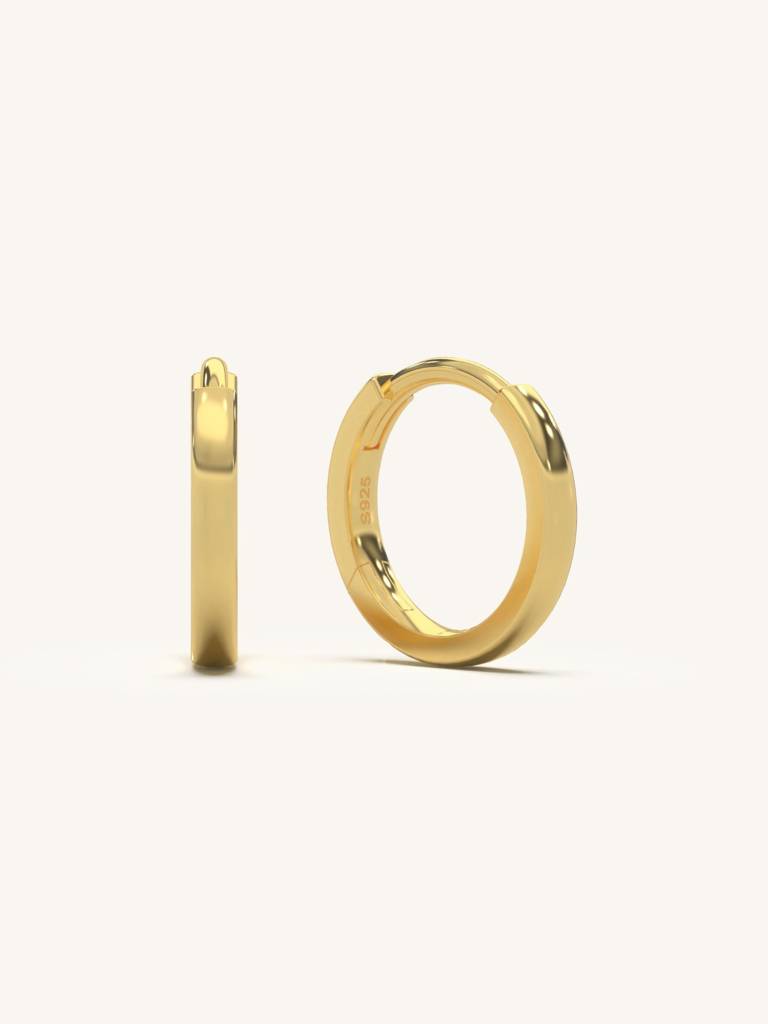 Simple Gold Hoops Earrings 925 Sterling Silver 18Kt Gold Vermeil Jewellery For Women : QM102002_Y