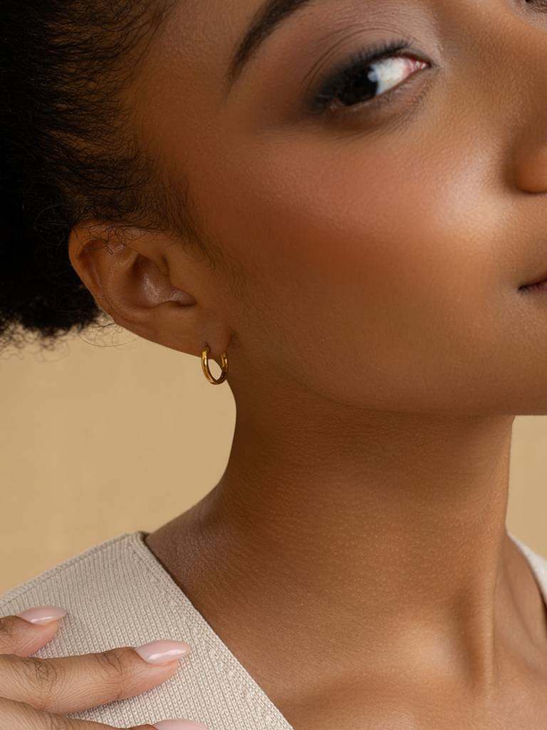 Simple Gold Hoops Earrings 925 Sterling Silver 18Kt Gold Vermeil Jewellery For Women : QM102002_Y