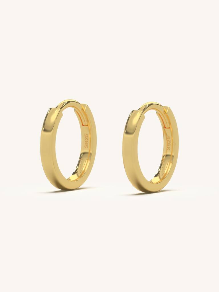 Simple Gold Hoops Earrings 925 Sterling Silver 18Kt Gold Vermeil Jewellery For Women : QM102002_Y