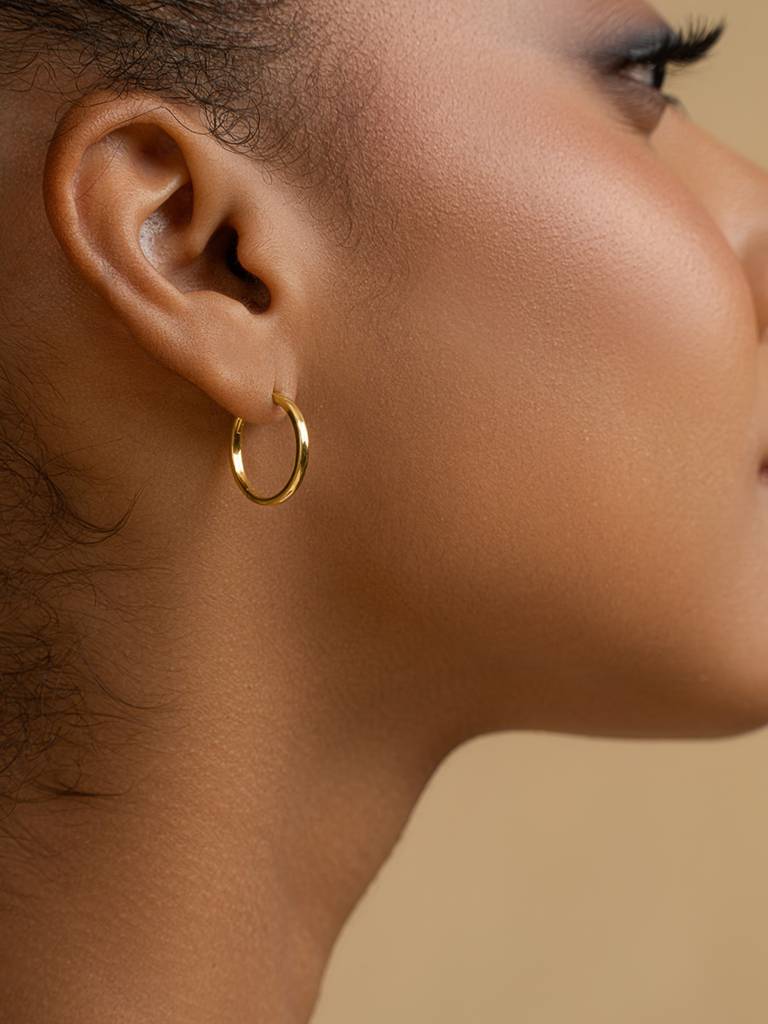 Polished Gold Hoops Earrings 925 Sterling Silver 18Kt Gold Vermeil Jewellery For Women : QM102004_Y