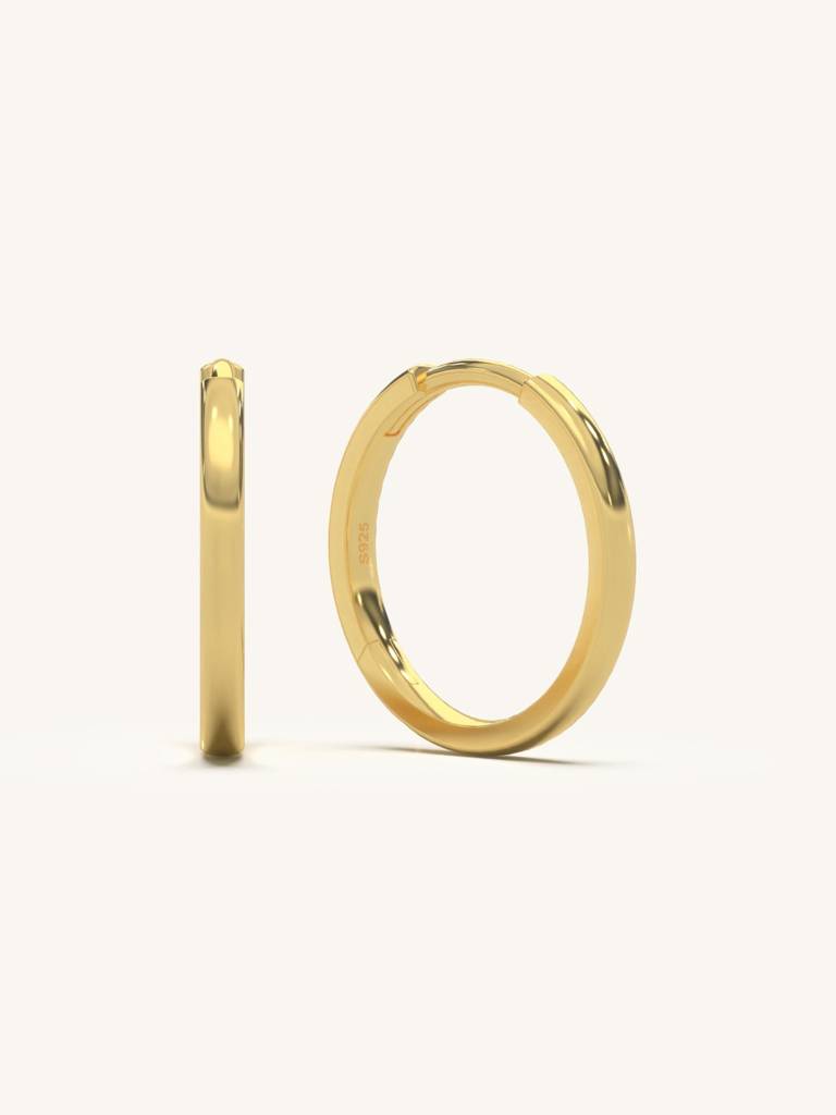 Polished Gold Hoops Earrings 925 Sterling Silver 18Kt Gold Vermeil Jewellery For Women : QM102004_Y