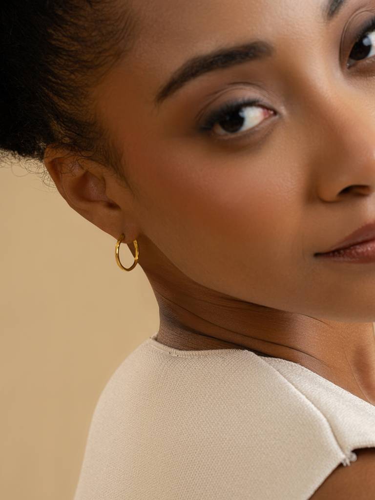 Polished Gold Hoops Earrings 925 Sterling Silver 18Kt Gold Vermeil Jewellery For Women : QM102004_Y