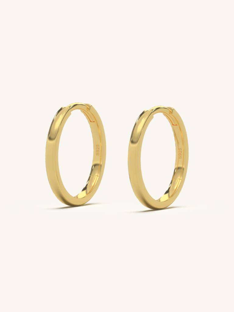 Polished Gold Hoops Earrings 925 Sterling Silver 18Kt Gold Vermeil Jewellery For Women : QM102004_Y