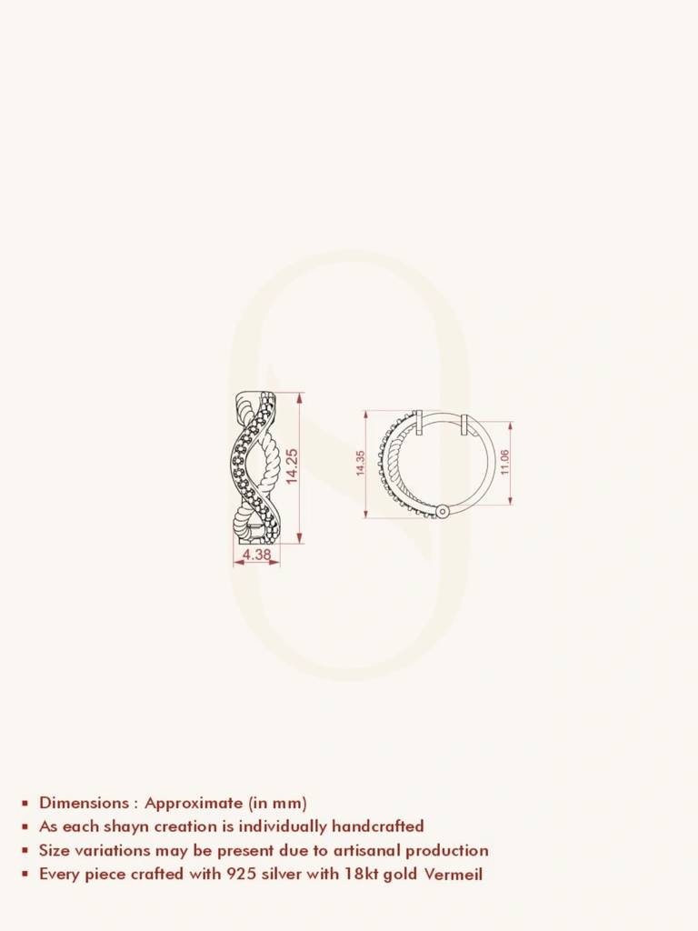 Rope Serenade Hoops Earrings 925 Sterling Silver 18Kt Gold Vermeil Jewellery For Women : QM106001_Y