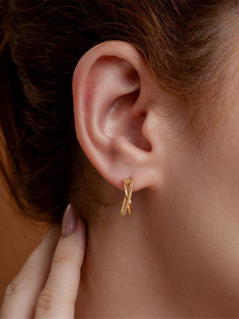 Braided Brilliance Hoops Earrings 925 Sterling Silver 18Kt Gold Vermeil Jewellery For Women : QM106005_Y