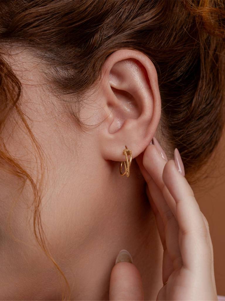 Braided Brilliance Hoops Earrings 925 Sterling Silver 18Kt Gold Vermeil Jewellery For Women : QM106005_Y