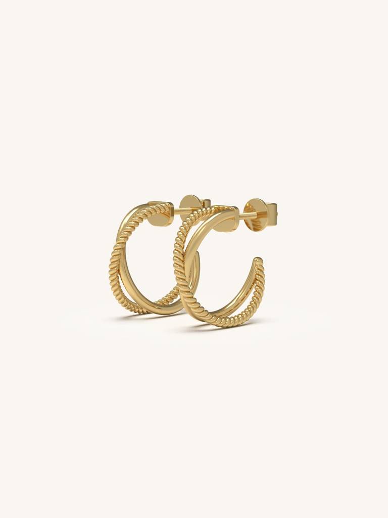 Braided Brilliance Hoops Earrings 925 Sterling Silver 18Kt Gold Vermeil Jewellery For Women : QM106005_Y