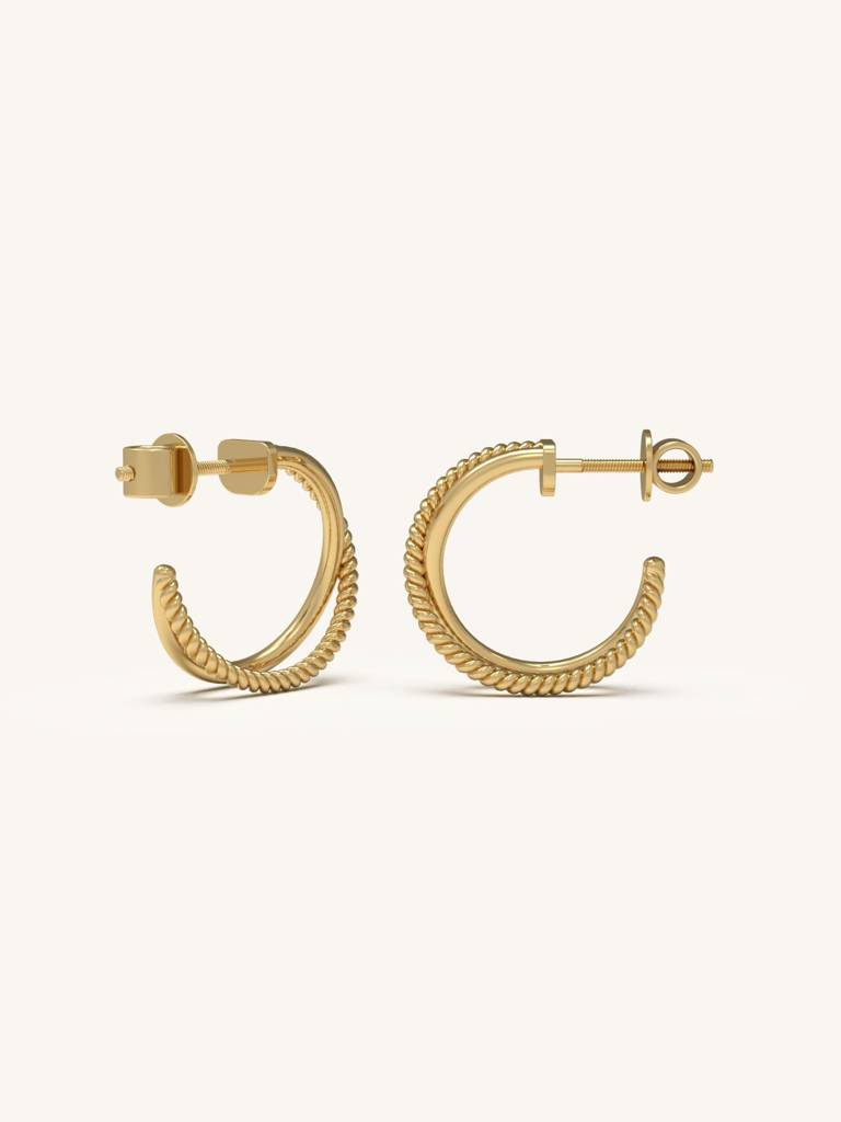 Braided Brilliance Hoops Earrings 925 Sterling Silver 18Kt Gold Vermeil Jewellery For Women : QM106005_Y