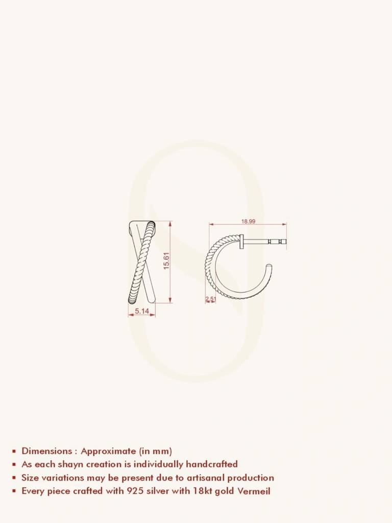 Braided Brilliance Hoops Earrings 925 Sterling Silver 18Kt Gold Vermeil Jewellery For Women : QM106005_Y