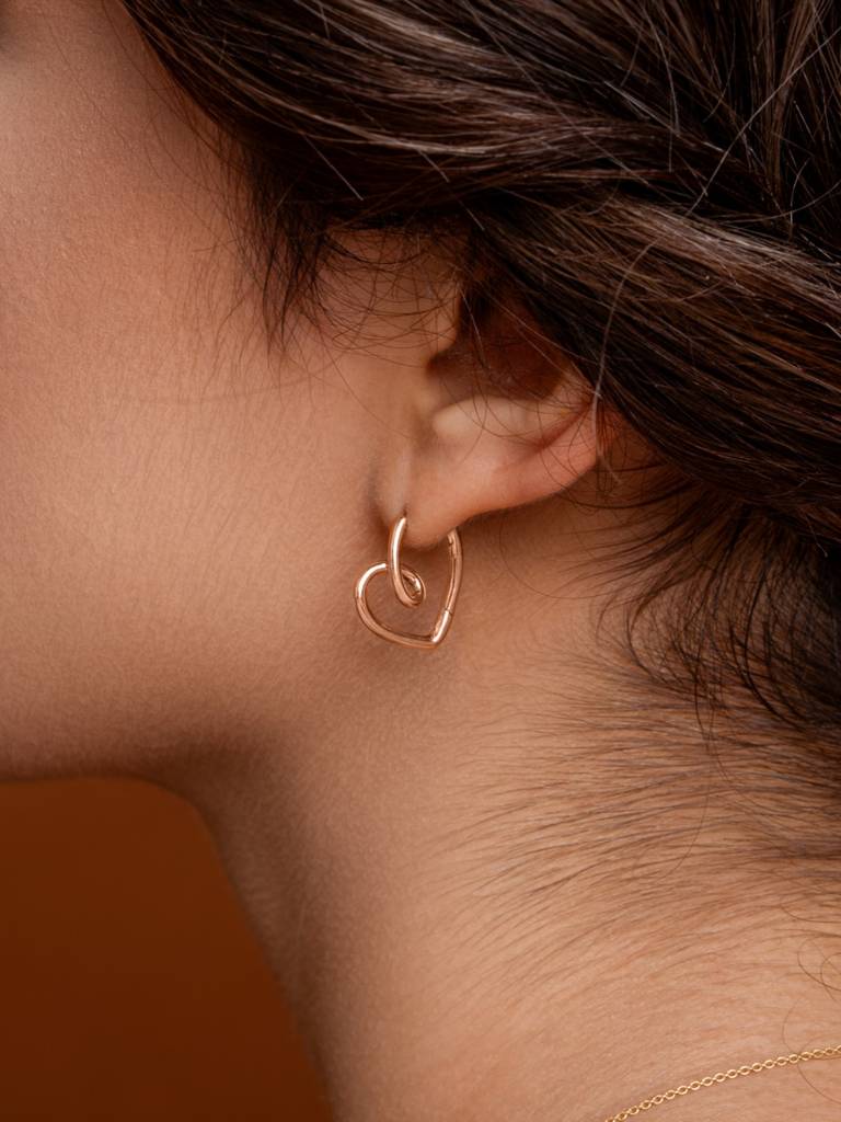 Delicate Heart Hoops Earrings 925 Sterling Silver 18Kt Gold Vermeil Jewellery For Women : QM108005_Y