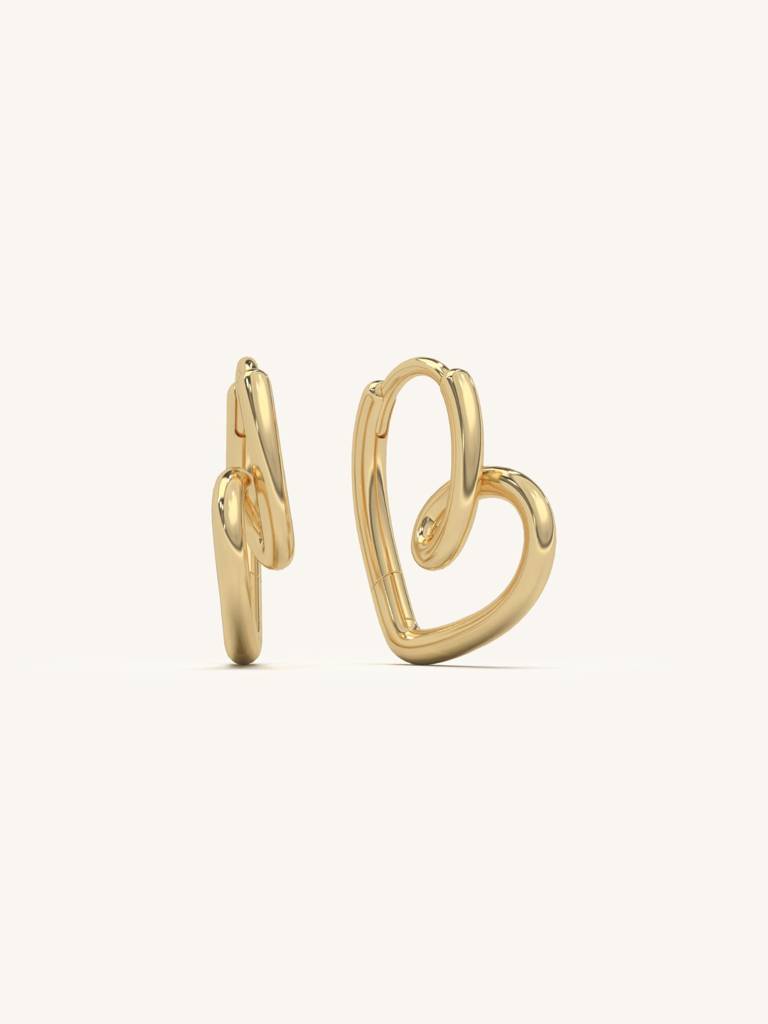 Delicate Heart Hoops Earrings 925 Sterling Silver 18Kt Gold Vermeil Jewellery For Women : QM108005_Y