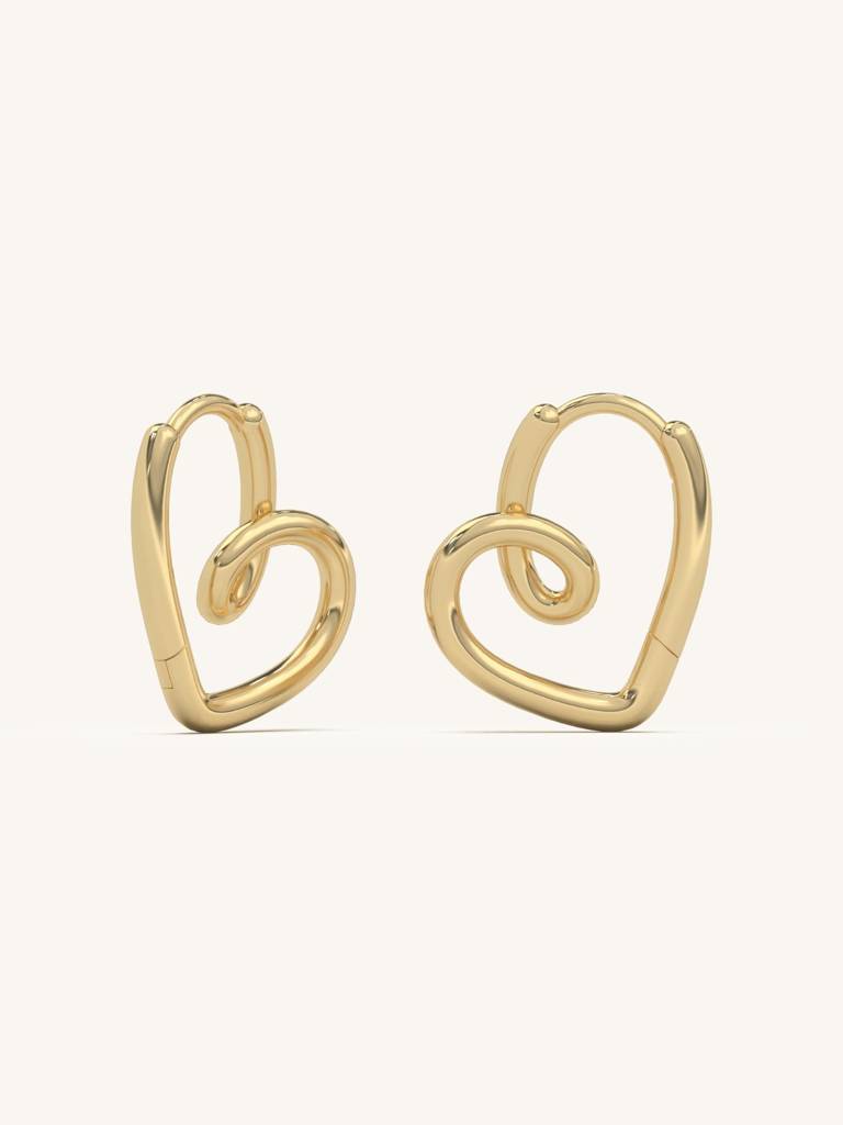 Delicate Heart Hoops Earrings 925 Sterling Silver 18Kt Gold Vermeil Jewellery For Women : QM108005_Y