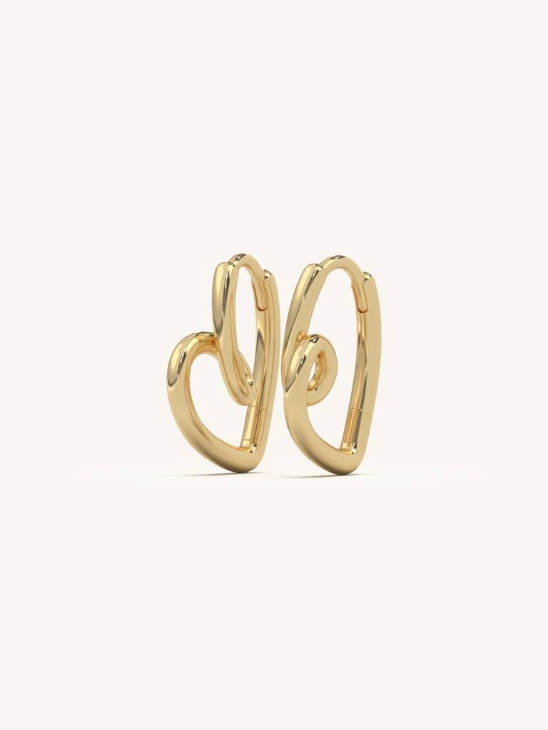 Delicate Heart Hoops Earrings 925 Sterling Silver 18Kt Gold Vermeil Jewellery For Women : QM108005_Y