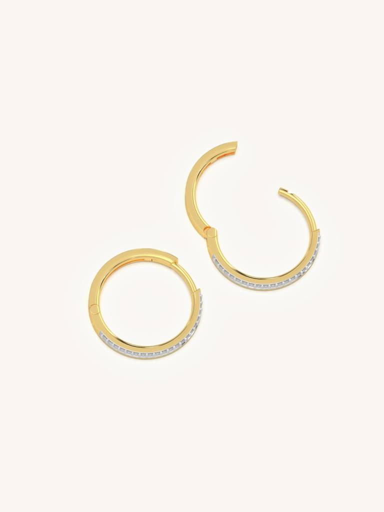 Elegant Moissanite Hoops Earrings 925 Sterling Silver 18Kt Gold Vermeil Jewellery For Women : QM109001_Y
