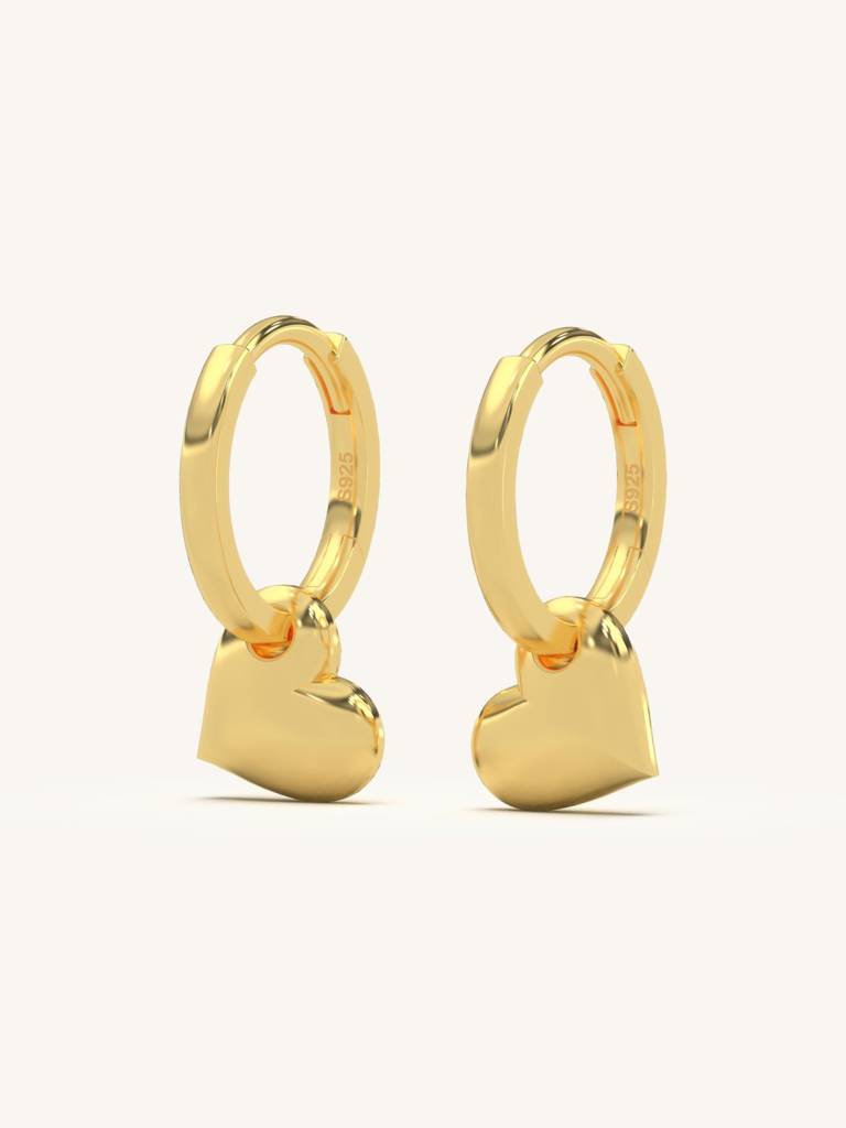 Heart Charm Earbands Earrings 925 Sterling Silver 18Kt Gold Vermeil Jewellery For Women : QM113003_Y