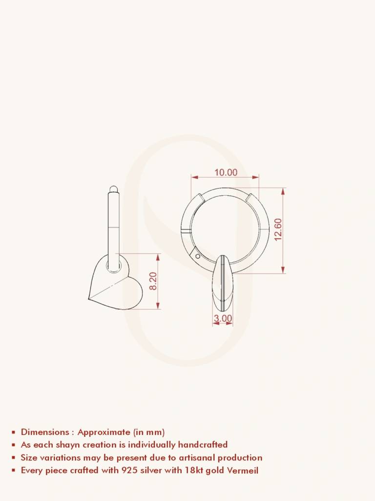 Heart Charm Earbands Earrings 925 Sterling Silver 18Kt Gold Vermeil Jewellery For Women : QM113003_Y