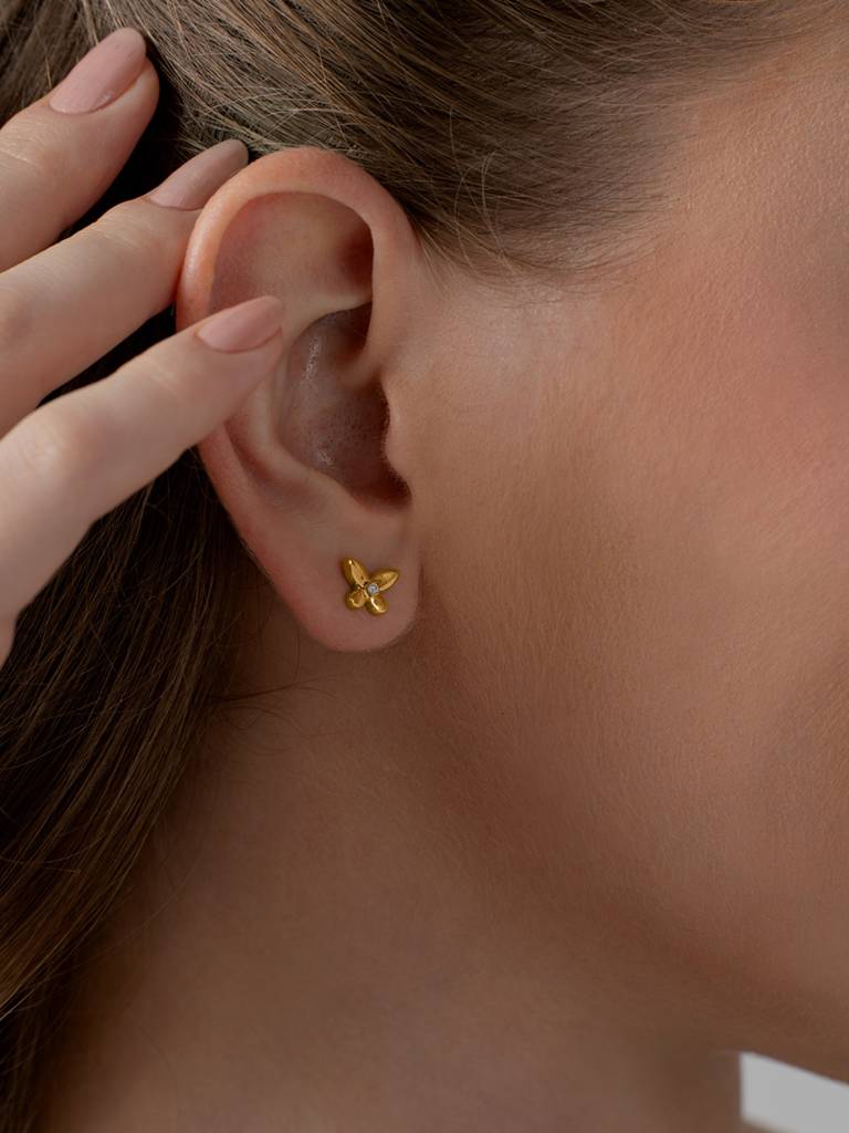 Classic Butterfly Studs Earrings 925 Sterling Silver 18Kt Gold Vermeil Jewellery For Women : QM115009_Y