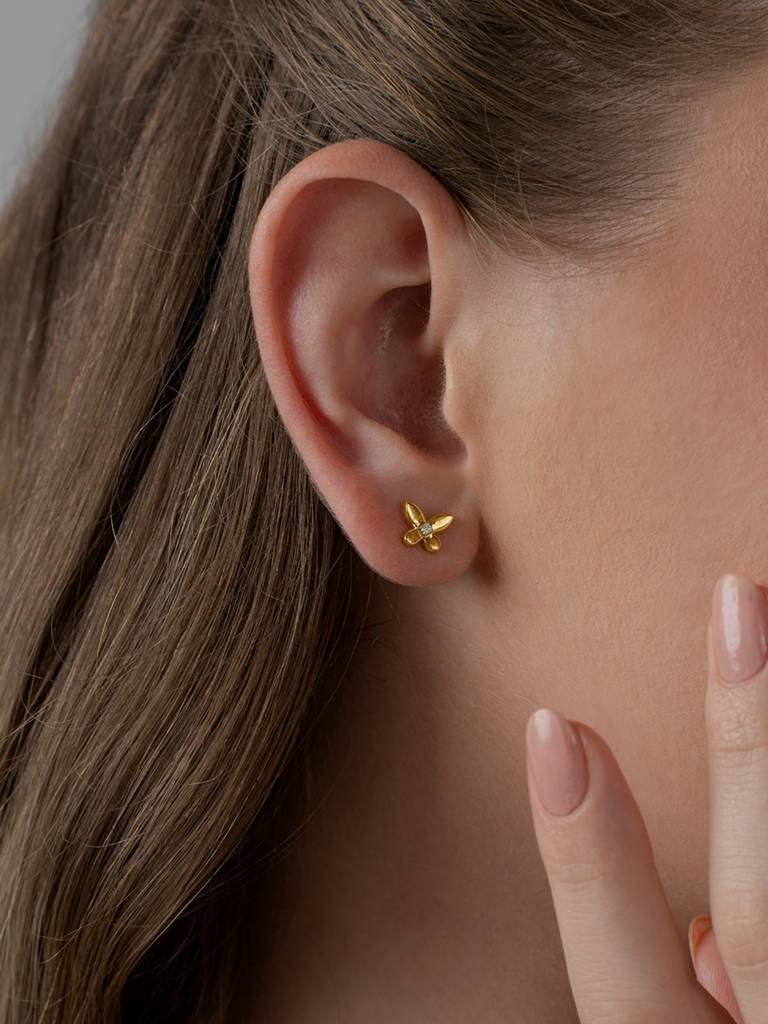 Classic Butterfly Studs Earrings 925 Sterling Silver 18Kt Gold Vermeil Jewellery For Women : QM115009_Y
