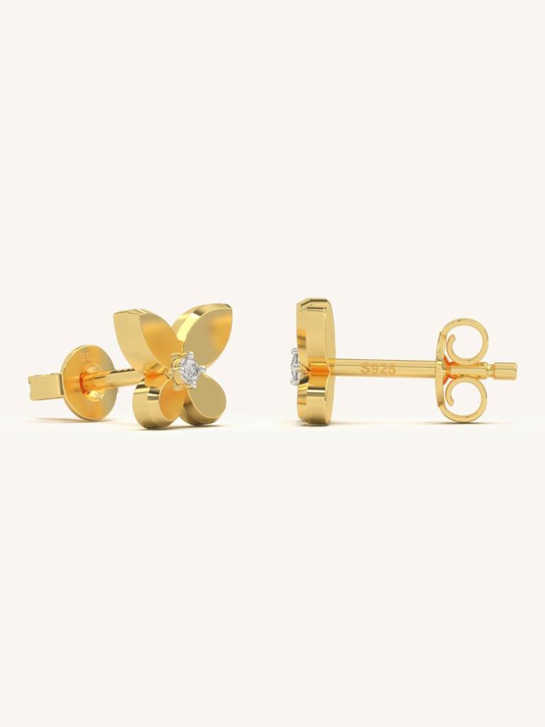 Classic Butterfly Studs Earrings 925 Sterling Silver 18Kt Gold Vermeil Jewellery For Women : QM115009_Y