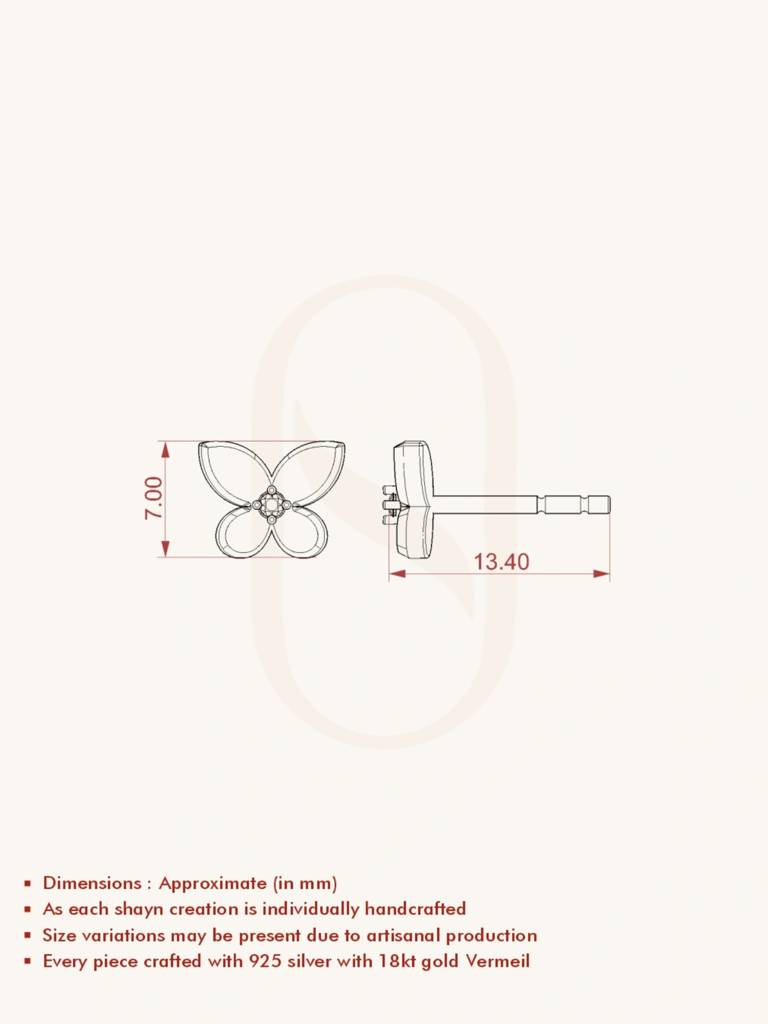 Classic Butterfly Studs Earrings 925 Sterling Silver 18Kt Gold Vermeil Jewellery For Women : QM115009_Y