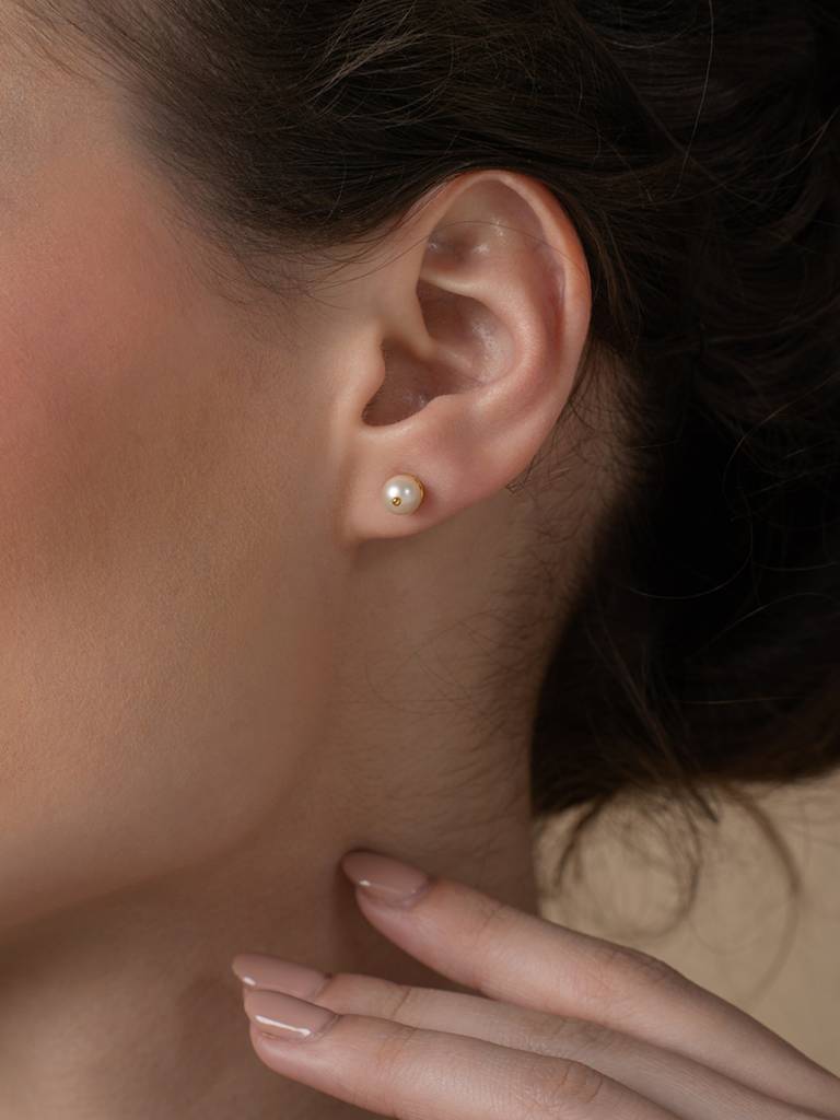 Simple Pearl Earbands Earrings 925 Sterling Silver 18Kt Gold Vermeil Jewellery For Women : QM118002_Y