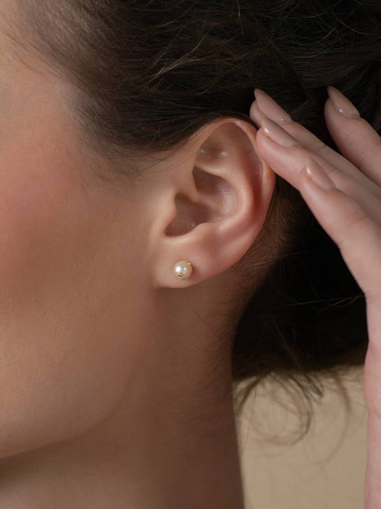 Simple Pearl Earbands Earrings 925 Sterling Silver 18Kt Gold Vermeil Jewellery For Women : QM118002_Y