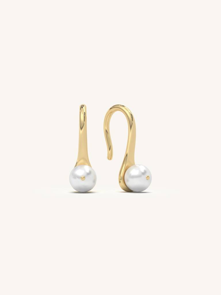 Classic Pearl Drops Earrings 925 Sterling Silver 18Kt Gold Vermeil Jewellery For Women : QM118003_Y