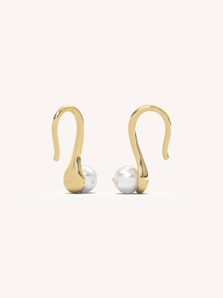 Classic Pearl Drops Earrings 925 Sterling Silver 18Kt Gold Vermeil Jewellery For Women : QM118003_Y