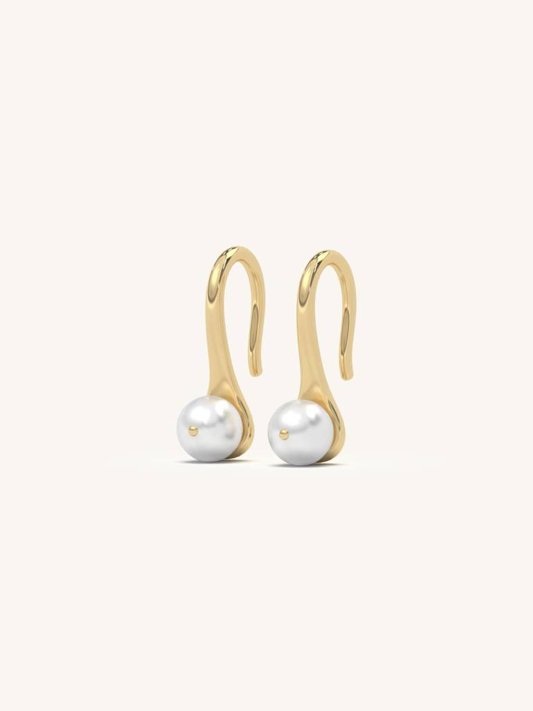 Classic Pearl Drops Earrings 925 Sterling Silver 18Kt Gold Vermeil Jewellery For Women : QM118003_Y